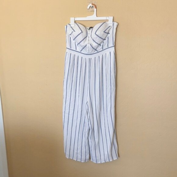 Striped White and Blue Jumpsuit - Picture 1 of 9